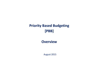 Priority Based Budgeting
[PBB]
Overview
August 2015
 