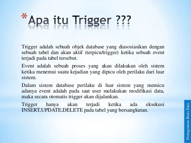 Pemrograman Basis Data Trigger Pemrograman Basis Data Trigger