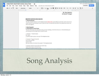 Song Analysis
Monday, June 2, 14
 