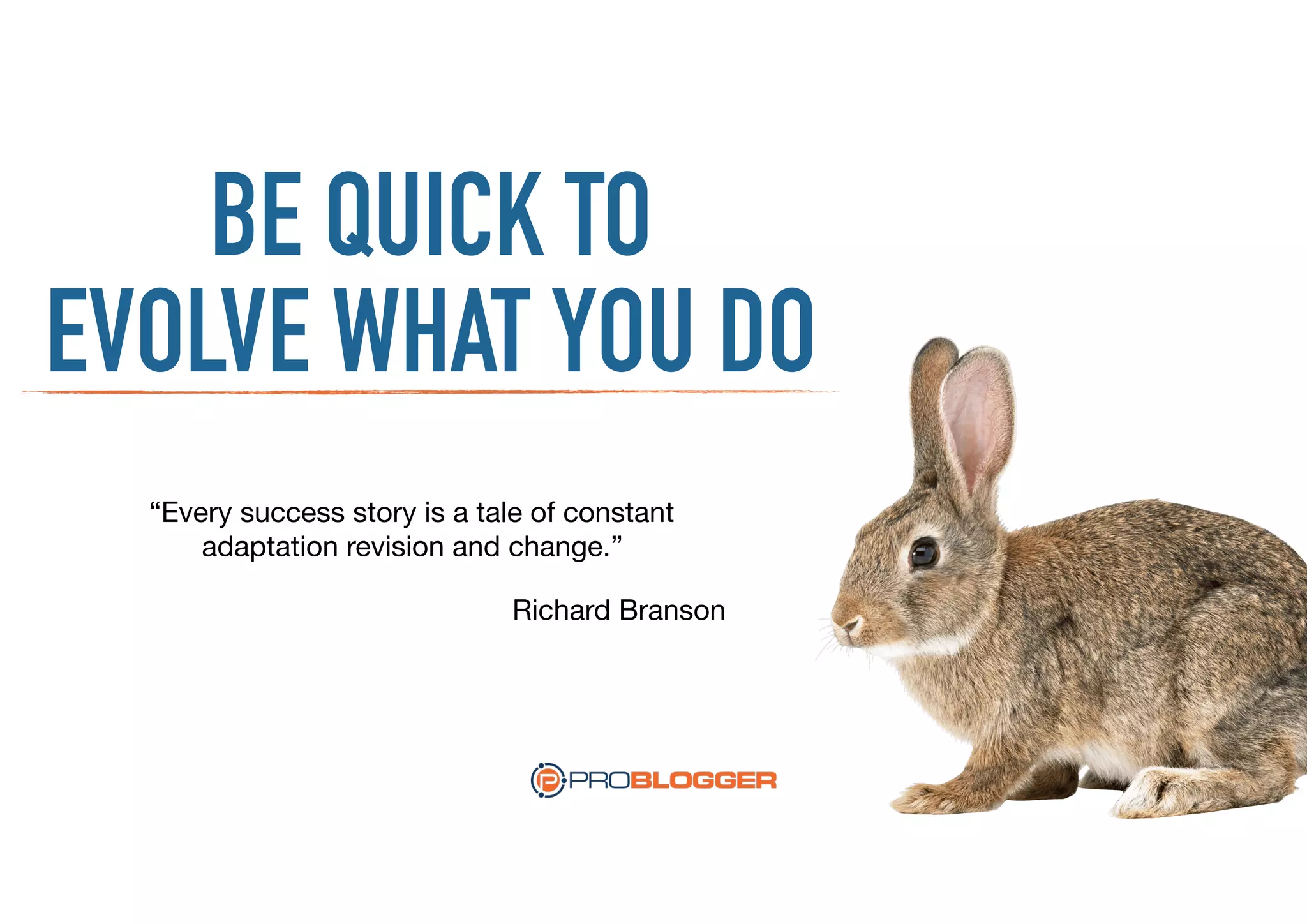 BE QUICK TO
EVOLVE WHAT YOU DO
“Every success story is a tale of constant
adaptation revision and change.”
Richard Branson
 