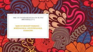 BASICSOFDROUGHTTOLERANCE–
MORPHOLOGICAL ANDPHYSIOLOGICAL
CHARACTERS
PBG-301 FUNDAMENTALS OF PLANT
BREEDING(2+1)
 