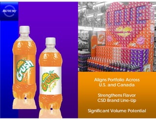 REFRESH




             Aligns Portfolio Across
                U.S. and Canada

              Strengthens Flavor
              CSD Brand Line-Up

          Significant Volume Potential
 