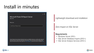 Install in minutes
Lightweight download and installation
Requirements
• Windows Server 2012+
• SQL Server Database Engine (2012+)
• SQL Server Analysis Services (2012+)
Zero impact on SQL Server
 