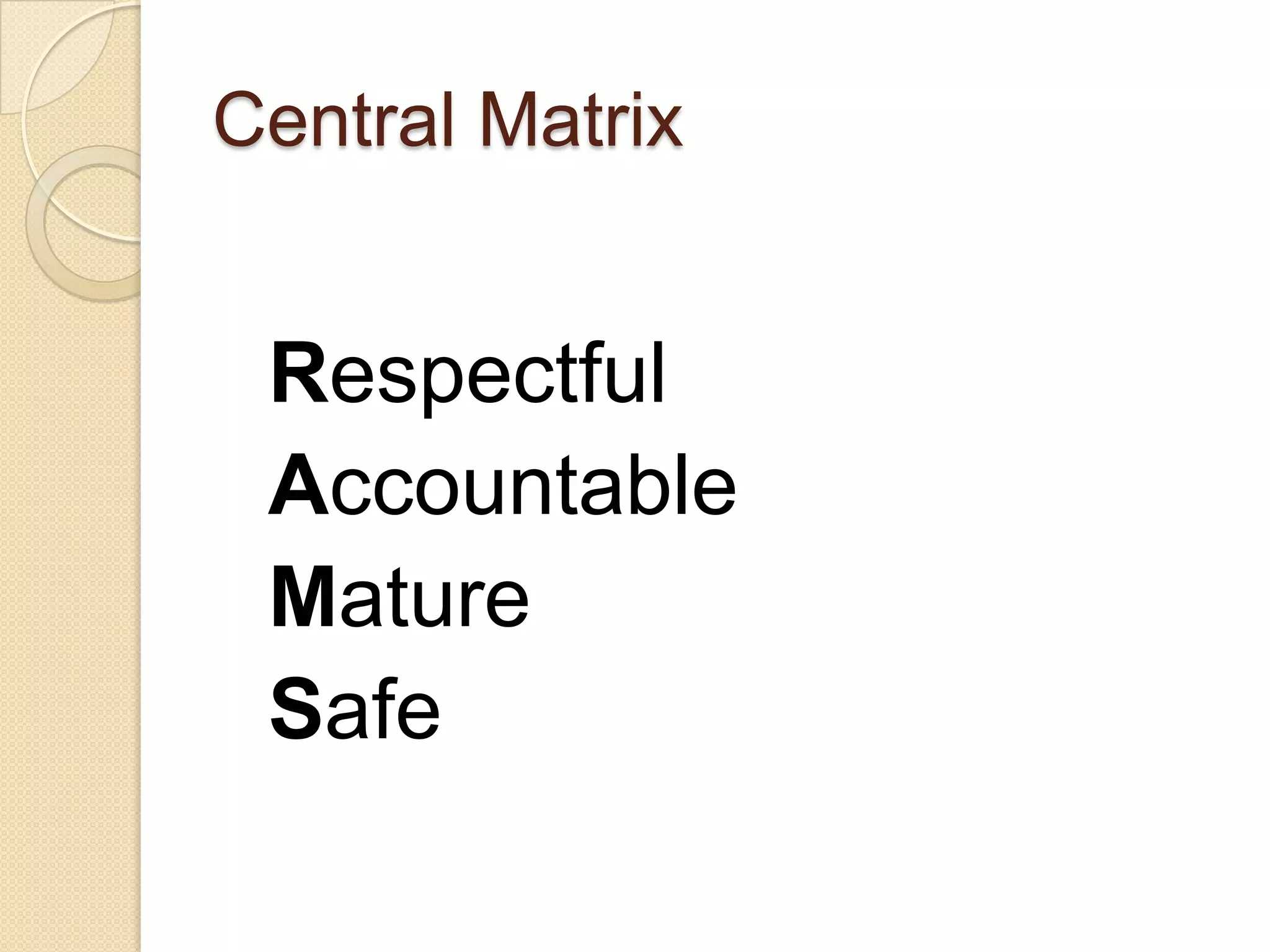Central MatrixRespectfulAccountableMatureSafe