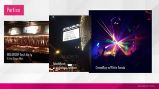 MSLGROUP | PBJS!
Parties
MSLGROUP Tech Party
At the Ginger Man
MashBash
By Mashable at The Ranch CrowdTap w/White Panda
 