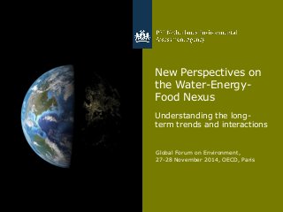 1
New Perspectives on
the Water-Energy-
Food Nexus
Understanding the long-
term trends and interactions
Global Forum on Environment,
27-28 November 2014, OECD, Paris
 