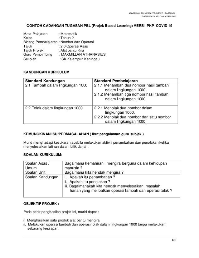 Pbl Project Based Learning Pkp Ppd Tawau