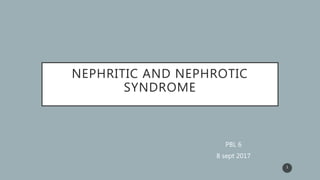 NEPHRITIC AND NEPHROTIC
SYNDROME
PBL 6
8 sept 2017
1
 