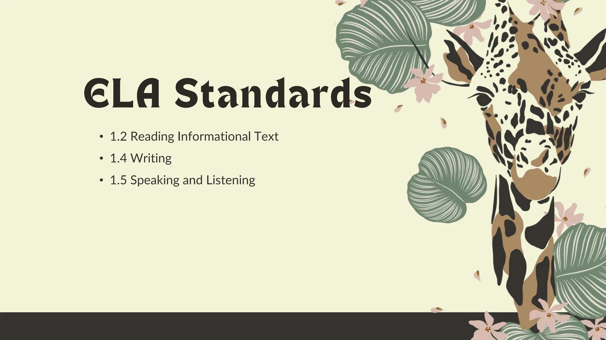 • 1.2 Reading Informational Text
• 1.4 Writing
• 1.5 Speaking and Listening