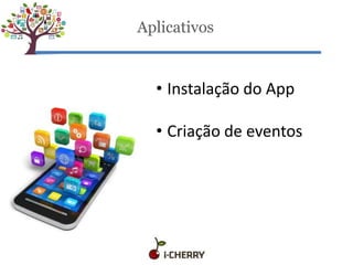 Aplicativos
• Instalação do App
• Criação de eventos
 
