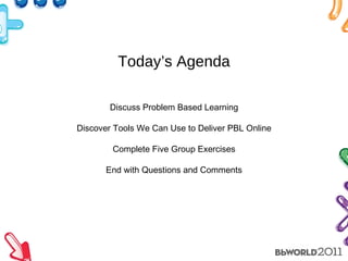 Today’s Agenda Discuss Problem Based Learning Discover Tools We Can Use to Deliver PBL Online Complete Five Group Exercises End with Questions and Comments 