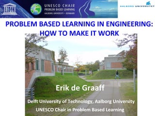 PROBLEM BASED LEARNING IN ENGINEERING:
HOW TO MAKE IT WORK
Erik de Graaff
Delft University of Technology, Aalborg University
UNESCO Chair in Problem Based Learning
 