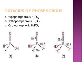 a.Hypophorphorous H3PO2
b.Orthophosphorous H3PO3
c. Orthophosphoric H3PO4
 