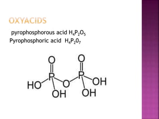 pyrophosphorous acid H4P2O5
Pyrophosphoric acid H4P207
 