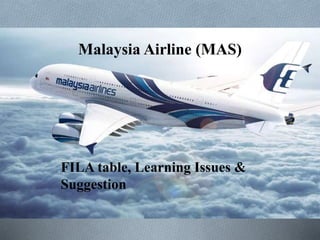 Malaysia Airline (MAS)
FILA table, Learning Issues &
Suggestion
 