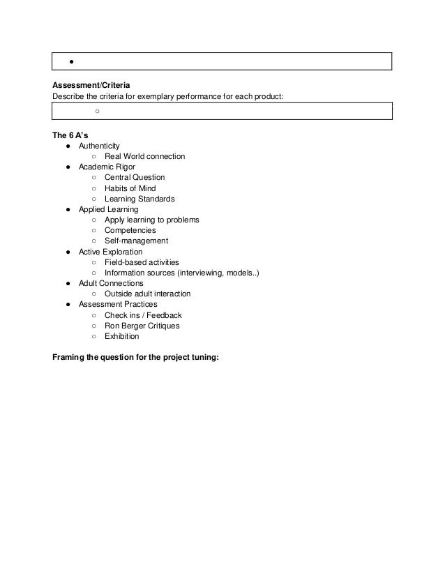 project based learning planning template