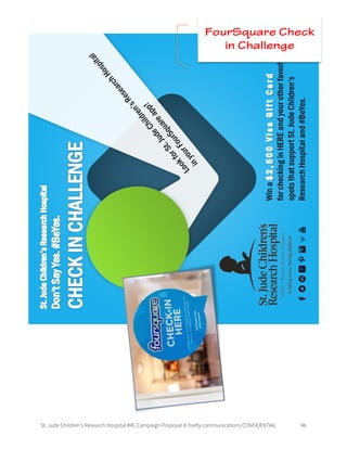 St. Jude Children’s Research Hospital IMC Campaign Proposal © firefly communications CONFIDENTIAL 96
FourSquare Check
in Challenge
 