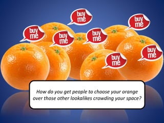 How do you get people to choose your orange
over those other lookalikes crowding your space?
 