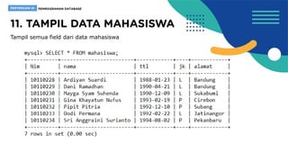 Tampil semua field dari data mahasiswa
 