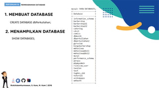 CREATE DATABASE dbPerkuliahan;
SHOW DATABASES;
 