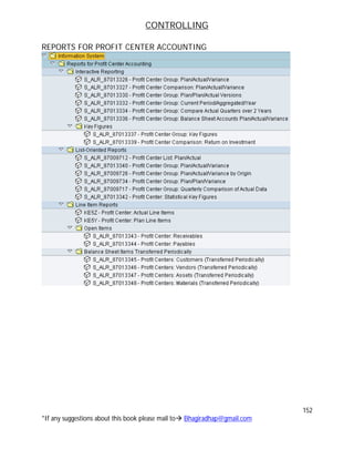 CONTROLLING
152
*If any suggestions about this book please mail to Bhagiradhap@gmail.com
REPORTS FOR PROFIT CENTER ACCOUNTING
 