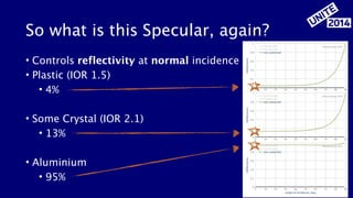 So what is this Specular, again?
• Controls reflectivity at normal incidence
• Plastic (IOR 1.5)
• 4%
!
• Some Crystal (IO...