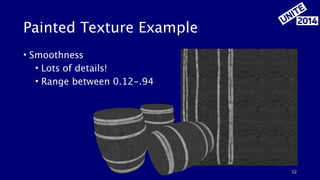 Painted Texture Example
• Smoothness
• Lots of details!
• Range between 0.12-.94
52
 
