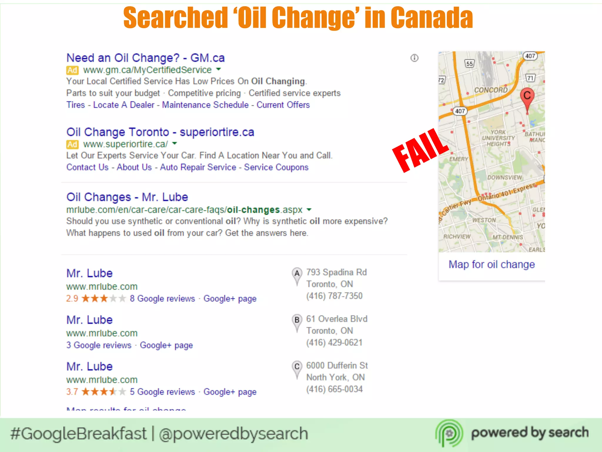 Searched ‘Oil Change’ in Canada
FAIL