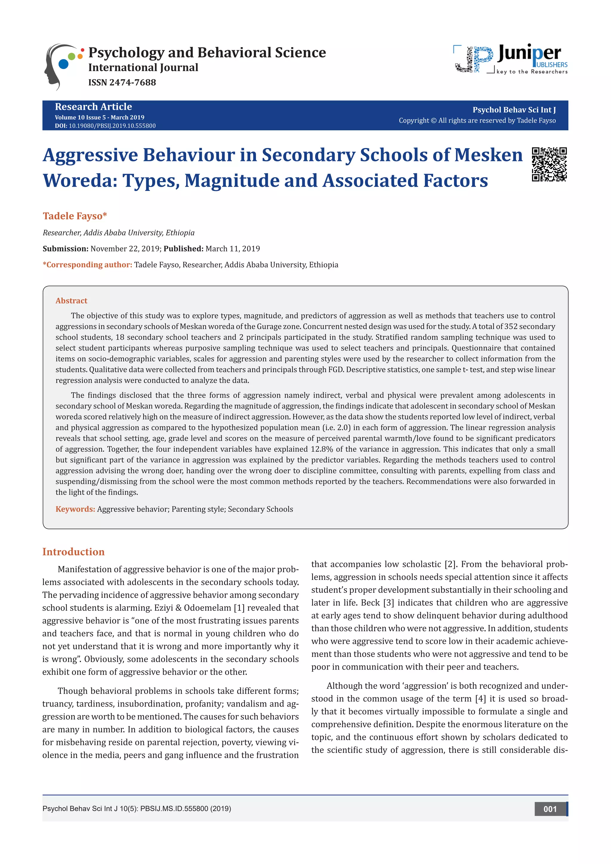 Aggressive Behavior In Secondary Schools Pdf Aggressive Behavior In Secondary Schools Pdf