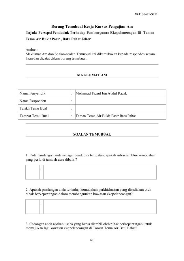 Contoh Borang Soal Selidik Pencemaran Udara - Toast Nuances