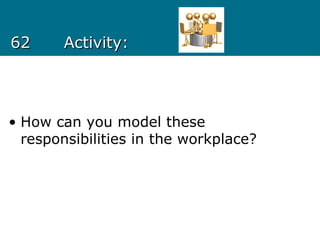 6262 Activity:Activity:
• How can you model these
responsibilities in the workplace?
 