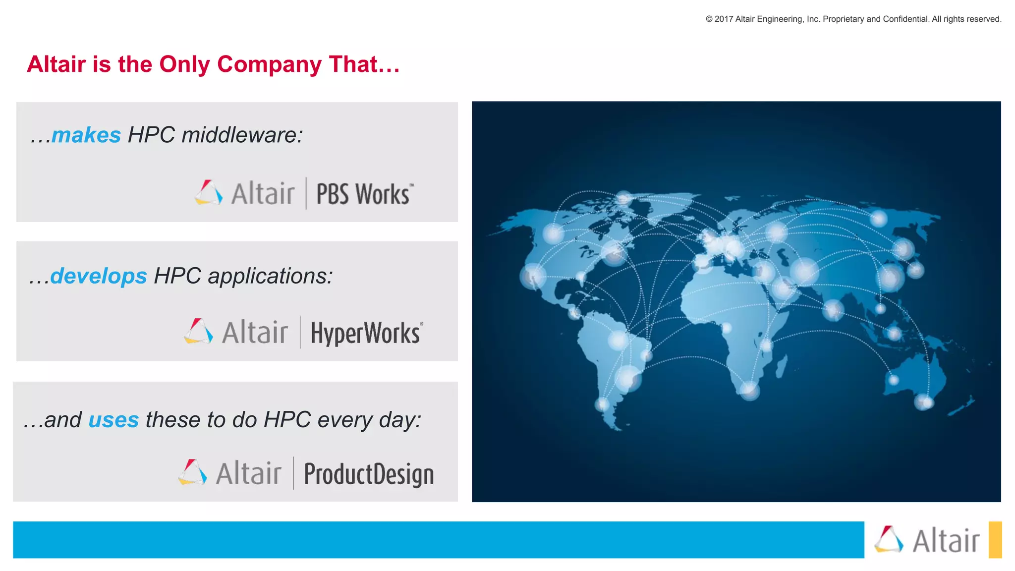© 2017 Altair Engineering, Inc. Proprietary and Confidential. All rights reserved.
Altair is the Only Company That…
…makes HPC middleware:
…develops HPC applications:
…and uses these to do HPC every day:
 