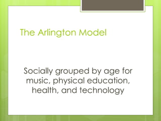 The Arlington Model



Socially grouped by age for
 music, physical education,
  health, and technology
 