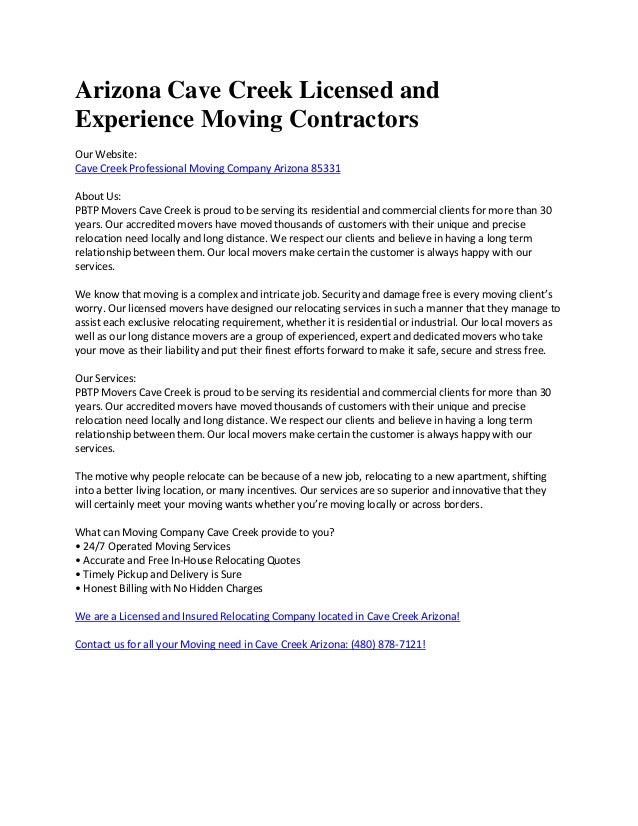 PBTP Moving Company Cave Creek
