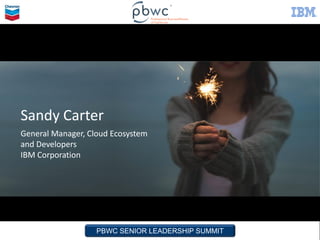 PBWC SENIOR LEADERSHIP SUMMITPBWC SENIOR LEADERSHIP SUMMIT
Sandy Carter
General Manager, Cloud Ecosystem
and Developers
IBM Corporation
 