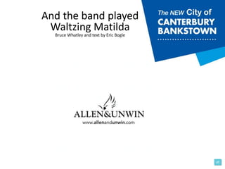 And the band played
Waltzing Matilda
Bruce Whatley and text by Eric Bogle
 
