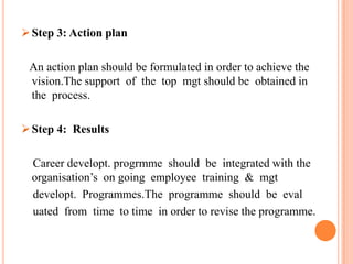 What are the mechanisms of assessing the individual on different indicators of his potential,& with what  degree of reliability?Feedback:    The system must provide an opportunity for every employee to know the results of his assessment.He should be helped to understand  the qualities actually required for performing the role for which he thinks he has potential,the mechanisms used by the organisations to appraise his potential & the results of such appraisal.