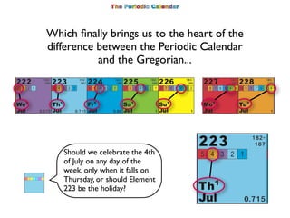 Which ﬁnally brings us to the heart of the
difference between the Periodic Calendar
           and the Gregorian...




  ...