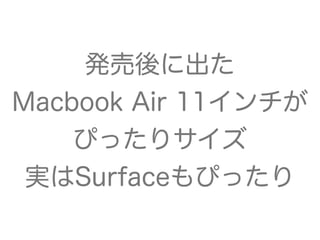 発売後に出た
Macbook Air 11インチが
ぴったりサイズ
実はSurfaceもぴったり
 