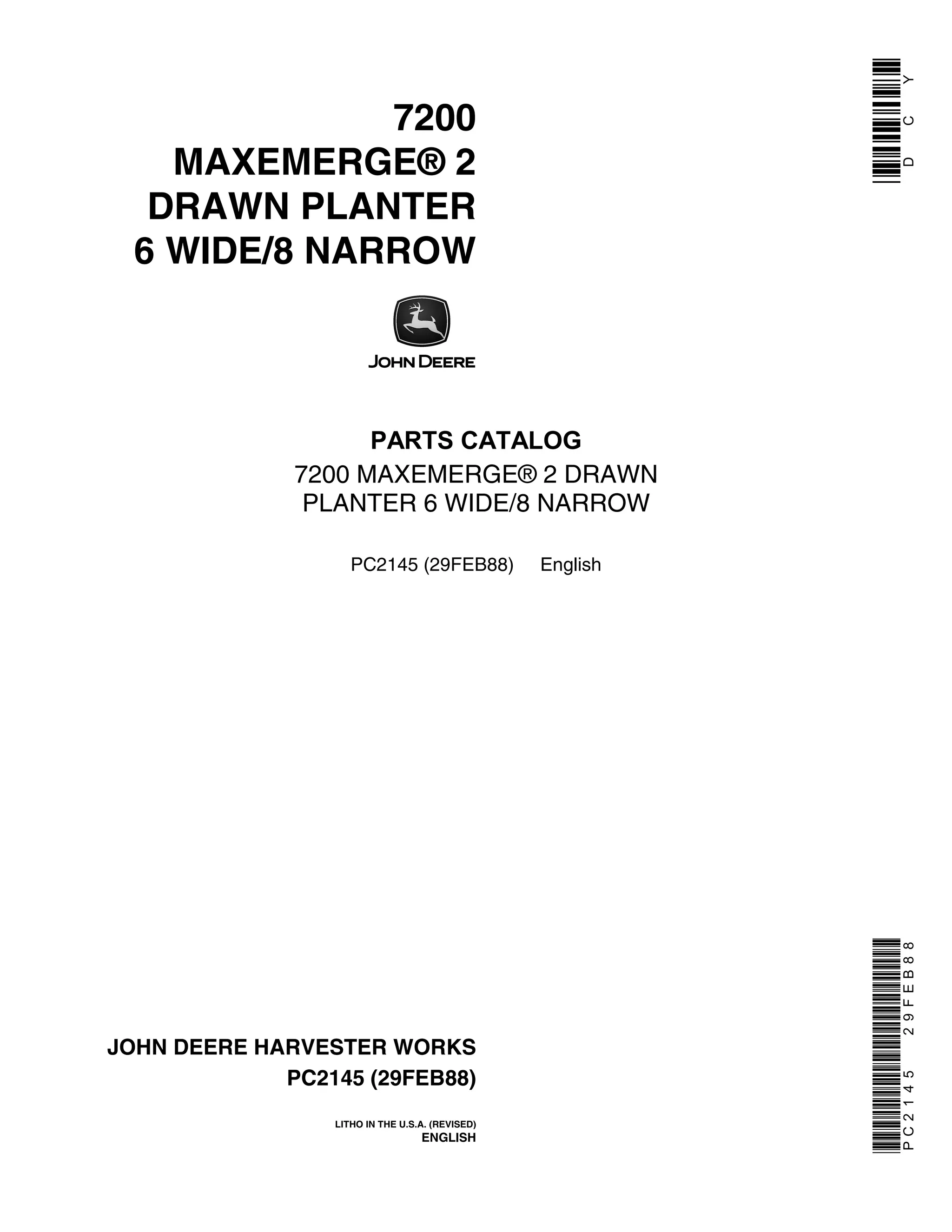 John deere 7200 maxemerge 2 drawn planter 6 wide narrow parts catalog PDF