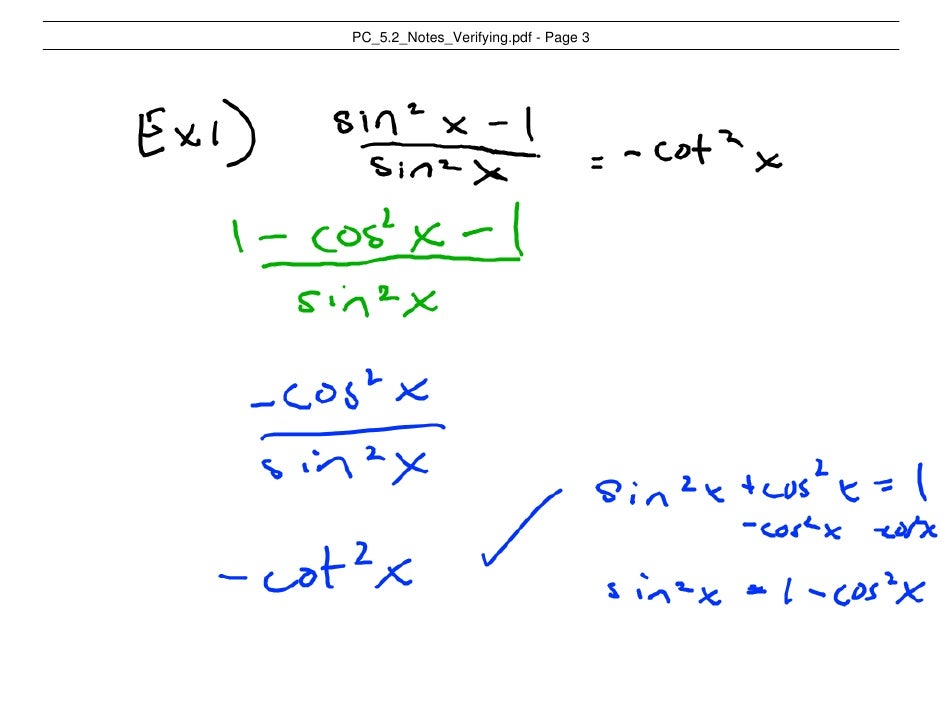 Pc 5.2 Notes Verifying Trig Identities