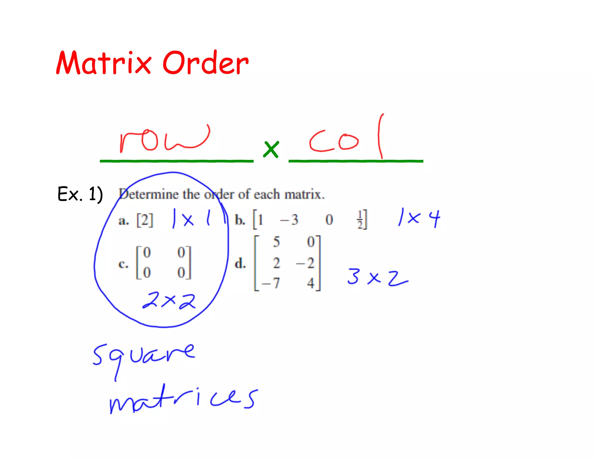 Matrix Order
________ x _______
Ex. 1)