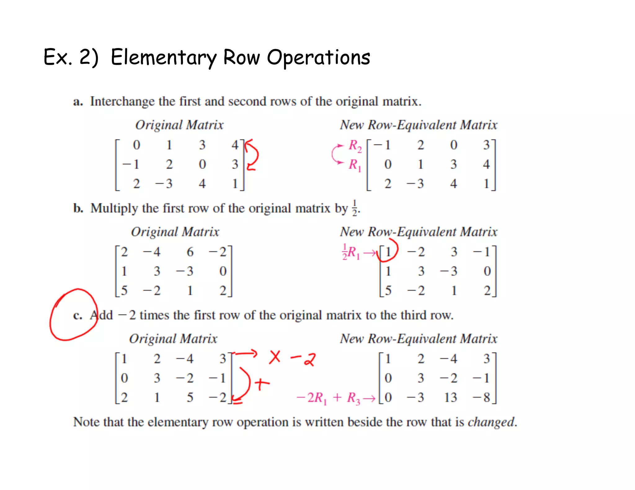 Ex. 2) Elementary Row Operations