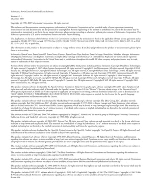 Informatica PowerCenter Command Line Reference

Version 8.5.1
December 2007

Copyright (c) 1998–2007 Informatica Corporation. All rights reserved.

This software and documentation contain proprietary information of Informatica Corporation and are provided under a license agreement containing
restrictions on use and disclosure and are also protected by copyright law. Reverse engineering of the software is prohibited. No part of this document may be
reproduced or transmitted in any form, by any means (electronic, photocopying, recording or otherwise) without prior consent of Informatica Corporation. This
Software is protected by U.S. and/or international Patents and other Patents Pending.

Use, duplication, or disclosure of the Software by the U.S. Government is subject to the restrictions set forth in the applicable software license agreement and as
provided in DFARS 227.7202-1(a) and 227.7702-3(a) (1995), DFARS 252.227-7013(c)(1)(ii) (OCT 1988), FAR 12.212(a) (1995), FAR 52.227-19, or FAR
52.227-14 (ALT III), as applicable.

The information in this product or documentation is subject to change without notice. If you find any problems in this product or documentation, please report
them to us in writing.

Informatica, PowerCenter, PowerCenterRT, PowerCenter Connect, PowerCenter Data Analyzer, PowerExchange, PowerMart, Metadata Manager, Informatica
Data Quality, Informatica Data Explorer, Informatica Complex Data Exchange and Informatica On Demand Data Replicator are trademarks or registered
trademarks of Informatica Corporation in the United States and in jurisdictions throughout the world. All other company and product names may be trade
names or trademarks of their respective owners.

Portions of this software and/or documentation are subject to copyright held by third parties, including without limitation: Copyright DataDirect Technologies.
All rights reserved. Copyright © 2007 Adobe Systems Incorporated. All rights reserved. Copyright © Sun Microsystems. All rights reserved. Copyright © RSA
Security Inc. All Rights Reserved. Copyright © Ordinal Technology Corp. All rights reserved. Copyright © Platon Data Technology GmbH. All rights reserved.
Copyright © Melissa Data Corporation. All rights reserved. Copyright © Aandacht c.v. All rights reserved. Copyright 1996-2007 ComponentSource®. All
rights reserved. Copyright Genivia, Inc. All rights reserved. Copyright 2007 Isomorphic Software. All rights reserved. Copyright © Meta Integration
Technology, Inc. All rights reserved. Copyright © MySQL AB. All rights reserved. Copyright © Microsoft. All rights reserved. Copyright © Oracle. All rights
reserved. Copyright © AKS-Labs. All rights reserved. Copyright © Quovadx, Inc. All rights reserved. Copyright © SAP All rights reserved. Copyright 2003,
                                                                                                                         .
2007 Instantiations, Inc. All rights reserved.

This product includes software developed by the Apache Software Foundation (http://www.apache.org/), software copyright 2004-2005 Open Symphony (all
rights reserved) and other software which is licensed under the Apache License, Version 2.0 (the “License”). You may obtain a copy of the License at http://
www.apache.org/licenses/LICENSE-2.0. Unless required by applicable law or agreed to in writing, software distributed under the License is distributed on an
“AS IS” BASIS, WITHOUT WARRANTIES OR CONDITIONS OF ANY KIND, either express or implied. See the License for the specific language
governing permissions and limitations under the License.

This product includes software which was developed by Mozilla (http://www.mozilla.org/), software copyright The JBoss Group, LLC, all rights reserved;
software copyright, Red Hat Middleware, LLC, all rights reserved; software copyright © 1999-2006 by Bruno Lowagie and Paulo Soares and other software
which is licensed under the GNU Lesser General Public License Agreement, which may be found at http://www.gnu.org/licenses/lgpl.html. The materials are
provided free of charge by Informatica, “as-is”, without warranty of any kind, either express or implied, including but not limited to the implied warranties of
merchantability and fitness for a particular purpose.

The product includes ACE(TM) and TAO(TM) software copyrighted by Douglas C. Schmidt and his research group at Washington University, University of
California, Irvine, and Vanderbilt University, Copyright (c) 1993-2006, all rights reserved.

This product includes software copyright (c) 2003-2007, Terence Parr. All rights reserved. Your right to use such materials is set forth in the license which may
be found at http://www.antlr.org/license.html. The materials are provided free of charge by Informatica, “as-is”, without warranty of any kind, either express or
implied, including but not limited to the implied warranties of merchantability and fitness for a particular purpose.

This product includes software developed by the OpenSSL Project for use in the OpenSSL Toolkit (copyright The OpenSSL Project. All Rights Reserved) and
redistribution of this software is subject to terms available at http://www.openssl.org.

This product includes Curl software which is Copyright 1996-2007, Daniel Stenberg, <daniel@haxx.se>. All Rights Reserved. Permissions and limitations
regarding this software are subject to terms available at http://curl.haxx.se/docs/copyright.html. Permission to use, copy, modify, and distribute this software for
any purpose with or without fee is hereby granted, provided that the above copyright notice and this permission notice appear in all copies.

The product includes software copyright 2001-2005 (C) MetaStuff, Ltd. All Rights Reserved. Permissions and limitations regarding this software are subject to
terms available at http://www.dom4j.org/license.html.

The product includes software copyright (c) 2004-2007, The Dojo Foundation. All Rights Reserved. Permissions and limitations regarding this software are
subject to terms available at http://svn.dojotoolkit.org/dojo/trunk/LICENSE.

This product includes ICU software which is copyright (c) 1995-2003 International Business Machines Corporation and others. All rights reserved. Permissions
and limitations regarding this software are subject to terms available at http://www-306.ibm.com/software/globalization/icu/license.jsp

This product includes software copyright (C) 1996-2006 Per Bothner. All rights reserved. Your right to use such materials is set forth in the license which may be
found at http://www.gnu.org/software/kawa/Software-License.html.

This product includes OSSP UUID software which is Copyright (c) 2002 Ralf S. Engelschall, Copyright (c) 2002 The OSSP Project Copyright (c) 2002 Cable
& Wireless Deutschland. Permissions and limitations regarding this software are subject to terms available at http://www.opensource.org/licenses/mit-
license.php.
 