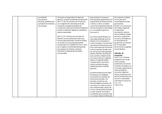 cantidadde
movimiento.
Resolver problemasde
aplicaciónde Dinámica
traslacional.
libre para conceptualizar las leyes de
Newton, resolver problemas de aplicación.
CN.F.5.1.20. Reconocer que la fuerza es
una magnitud de naturaleza vectorial,
mediante la explicacióngráfica de
situaciones reales para resolver problemas
donde se observen objetos en equilibriou
objetos acelerados.
CN.F.5.1.21. Analizar que lasleyes de
Newton nosonexactas perodanmuy
buenasaproximaciones cuandoel objeto
se mueve conmuypequeña rapidez,
comparada conla rapidezde la luz o cuan-
do el objeto es suficientemente grande
para ignorar los efectos cuánticos,
mediante la observación de videos
relacionados.
experimenta uncuerpoes
directamente proporcionala la
magnitud de la fuerza neta del
sistema, es decir, se deben
sumar vectorialmente todaslas
fuerzas mecánicas involucradas
y su resultadoes igual a la
masa por la
La Tercera leyde Newton, es
explicada señalando que los
objetos en la naturaleza no
están inconexos, sinomás bien
mantieneninteracciones entre
ellos, estohace que lasfuerzas
esténenparejas, donde cada
par de fuerzas, está aplicada a
objetos distintos, verificando
que cuandoun objetoejerce
una fuerza sobre unsegundo
objeto, el segundo objeto
siempre ejerce una fuerza
sobre el primero de igual
magnitud peroensentido
opuesto.
Se debe enseñar que las leyes
de Newtonsonvalidadas
únicamente ensistemas de
referencia inerciales. Por
ejemplo si tenemos una
balanza digital ypesamos una
manzana, enel aula nos da un
valor determinado, dentro de
un bus nos da valores distintos
a cada instante. Concluye el
estudiante que el aula de clase
es un buen sistema referencial
del aire) de unobjeto
en función de la
intensidaddel campo
gravitatorio.
CE.CN.F.5.6. Analizar la
velocidad, ángulode
lanzamiento,
aceleración, alcance,
altura máxima, tiempo
de vuelo, aceleración
normal ycentrípeta en
el movimiento de
proyectiles, en función
de la naturaleza
vectorial de la segunda
leyde Newton.
Indicador de
evaluación:
I.CN.F.5.4.1. Elabora
diagramasde cuerpo
libre, resuelve
problemas yreconoce
sistemas inerciales yno
inerciales, aplicandolas
leyes de Newton,
cuandoel objetoes
mucho mayor que una
partícula elemental yse
mueve a velocidades
inferiores a la de la luz.
(I.2., I.4.)
I.CN.F.5.4.2.
 