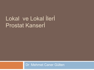 Lokal ve Lokal İlerİ
Prostat Kanserİ
Dr Mehmet Caner Gülten
 