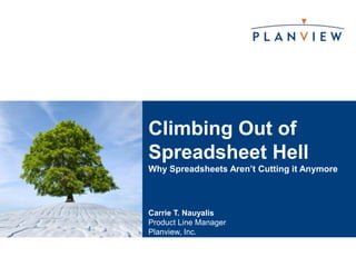 Carrie T. Nauyalis Product Line Manager Planview, Inc. Climbing Out of Spreadsheet HellWhy Spreadsheets Aren’t Cutting it Anymore 