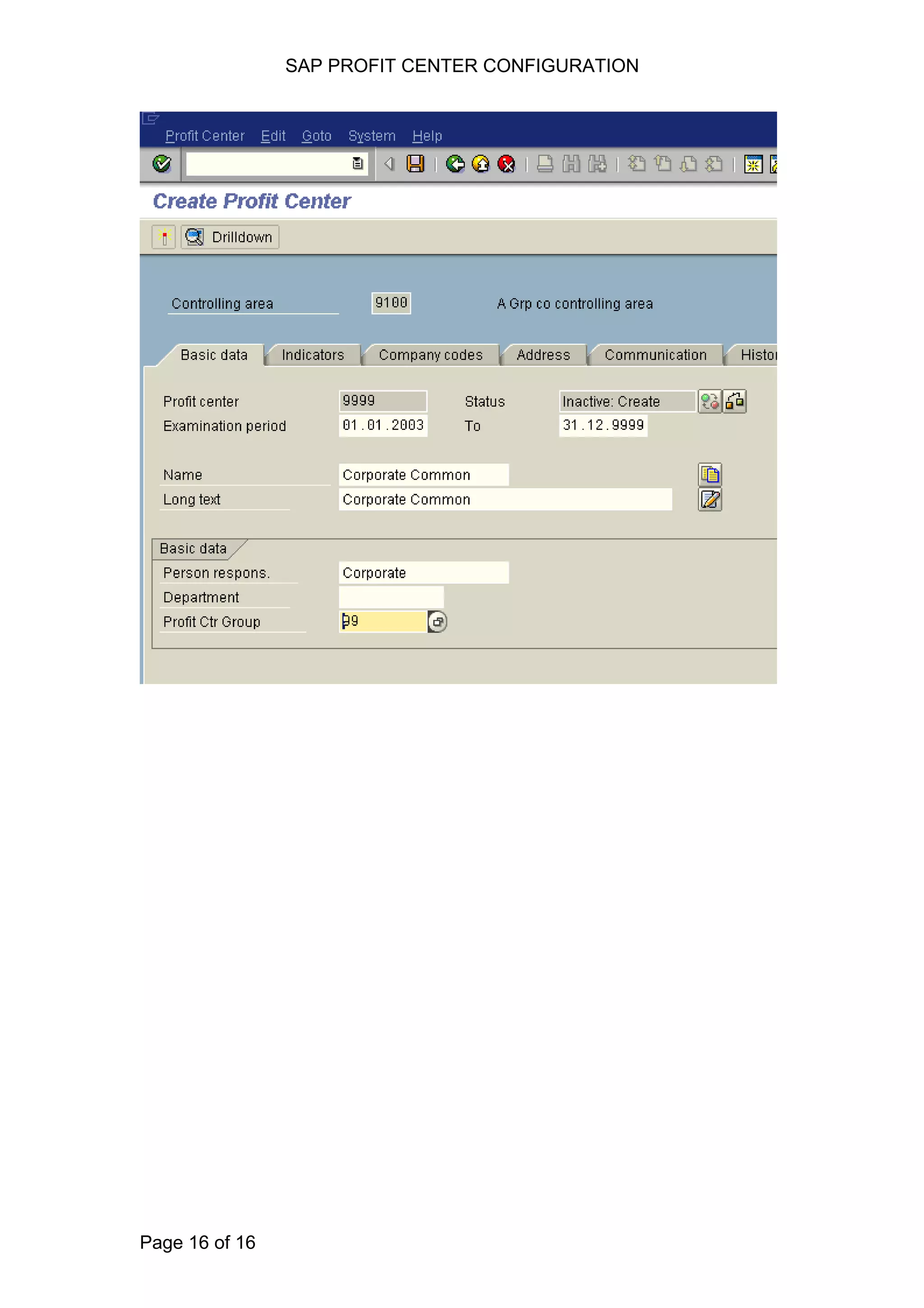 SAP PROFIT CENTER CONFIGURATION
Page 16 of 16
 