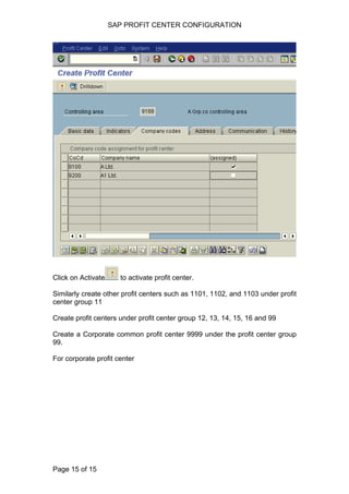 SAP PROFIT CENTER CONFIGURATION | PDF