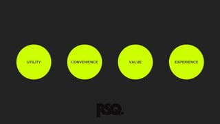 UTILITY
CONVENIENCE
VALUE
EXPERIENCE